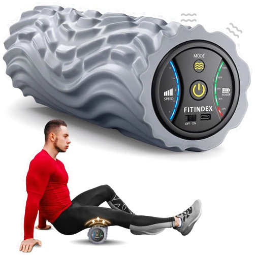 FITINDEX Vibrating Foam Roller, 5-Speed Electric Foam Roller for Back Pain Relief, Physical Therapy, Exercise, Muscle Recovery, Rechargeable Massage Roller, Gray