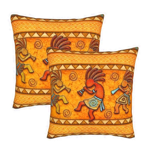 Mahito Set of 2 Throw Pillow Covers Kokopelli Southwest Fertility Deity Ethnic African Art Case Soft Velvet Decorative Home Decor Living Room Cushion for Bed Couch Car 18x18 Inch, 13652