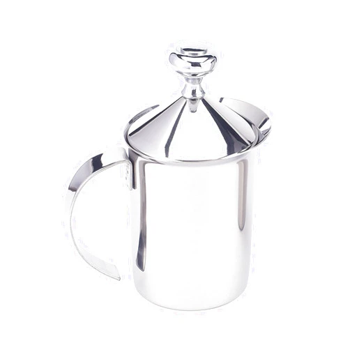 Fino Milk Creamer Frother Cappuccino Foam Pitcher with Handle and Lid, 18/8 Stainless Steel, 14-Ounce Capacity