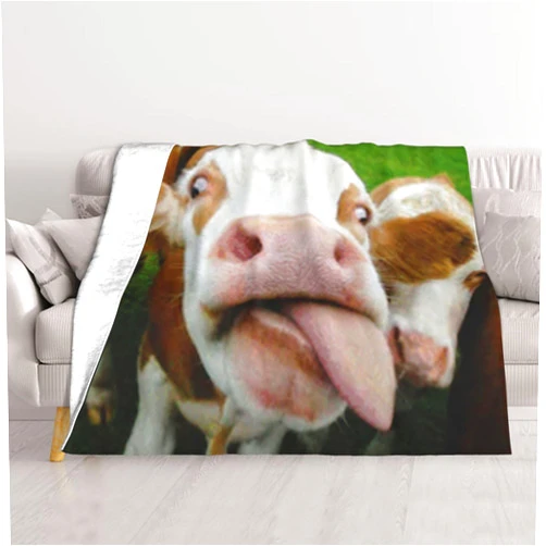 Cyzmiappyx Funny Cow Sticking Out Tongue Throw Blankets 50