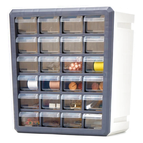 EZOWare Art Craft Storage Organizer Box, 24 Pull-Out Drawer Stackable Clear Plastic Divided Adjustable Container Bins for Small Parts, Scrapbook, Hobby, Sewing Supplies, Jewelry - White/Gray