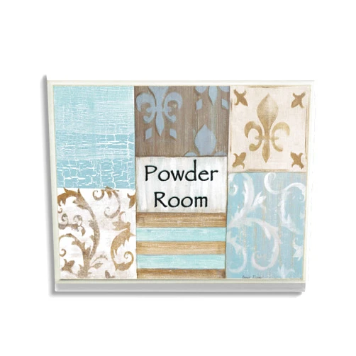Stupell Industries 'The Stupell Home Decor Collection Fleur de Lis Powder Room Blue, Brown and Beige Bathroom', Canvas Art, 40 x 30 Inches, Easy to Hang and Sturdy, Made in USA, by Bonnie Wrublesky