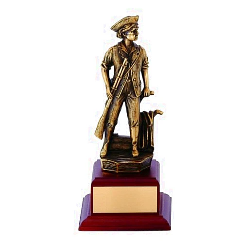 SHOP AWARDS AND GIFTS Customizable 9-1/2 Inch Minuteman Antique Bronze Trophy Walnut Finished Base, Includes Personalization