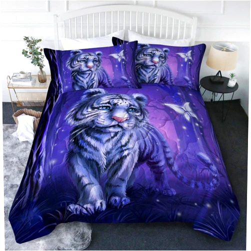 BlessLiving Tiger Comforter Set Purple Tiger Twin Size Bedding Set Kids Animal Quilt Set 3 Piece 3D Wild Cat Bedspreads for Boys and Girls (Twin/Twin XL)