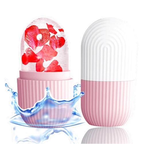 XHJRI Ice Face Roller Massager,Ice Cube Roller for Face, Eyes and Neck Naturally Conditioning and Skin Care,De-Puff Eye Bags,Reduce Migraine Pain,Reusable Massage Silicone Ice Mold (Pink White)