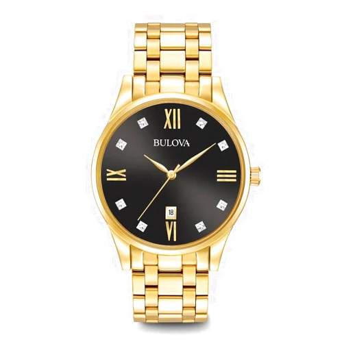 Bulova Men's Classic Stainless Steel Watch with Diamonds and Day Date