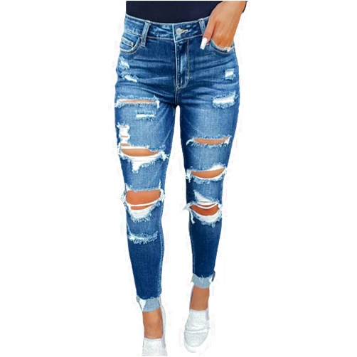 KUNMI Women's Ripped Mid Waisted Boyfriend Jeans Loose Fit Distressed Stretchy Denim Pants