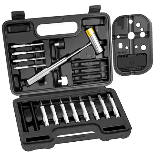 BESTNULE Punch Set, Pin Punches, Punch Tool, Roll Pin Punch Set, Made of High Quality Metal Material Including Punches and Hammer, Mechanical Repair Tool, with Organizer Storage Box (with Bench Block)