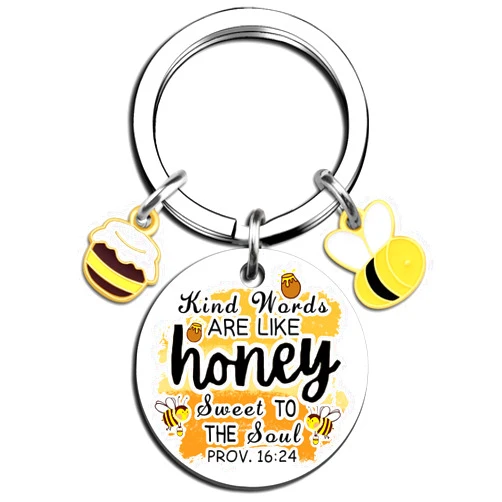 Lelekdo Christian Gifts for Women Appreciation Keychain for Teacher Friend Inspirational Christain Gift for Teen Girls Best Friendship Gift for Women Friend Honey Bee Keychain