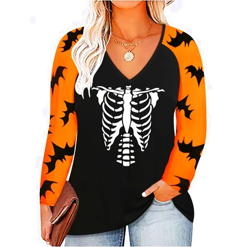TIYOMI Plus Size Tops for Women Raglan Long Sleeve Colorblock Leopard Halloween Chirstmas Autumn Fall Winter Spring XL-5XL