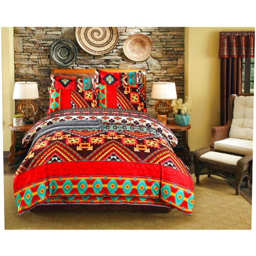 ANYSWBKN 4-Piece Comforter Set Soft and Breathable Cotton All Season Durable Bedding Set Bohemian National Style One Twist Red with Zipper Closure Color B Full