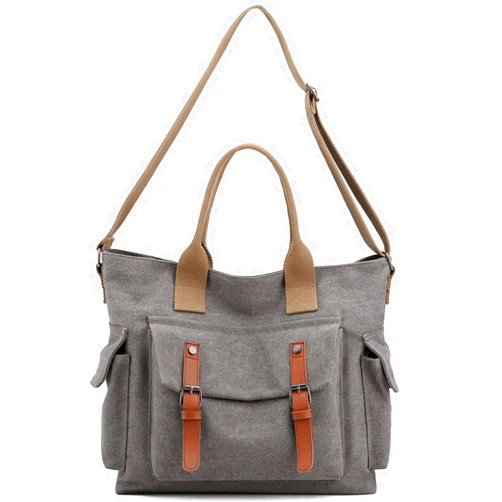 Barsine Messenger Bag Canvas Tote Bag Casual Shoulder Bag Hobo Crossbody Bags with Multiple Pockets