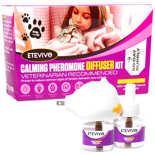 ETEVIVO Cat Pheromones Calming Diffuser Cat Anxiety Relief Pheromones for Cats Promotes Well-Being & Comfort Cat Calming Diffuser with 2 Refills 60 Days Long Lasting Serenity