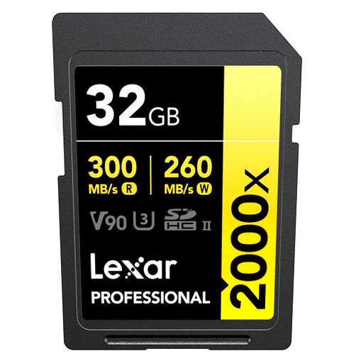 Lexar 32GB Professional 2000x SDHC Memory Card, UHS-II, C10, U3, V90, Full-HD & 8K Video, Up to 300MB/s Read, for DSLR, Cinema-Quality Video Cameras (LSD2000032G-BNNNU)