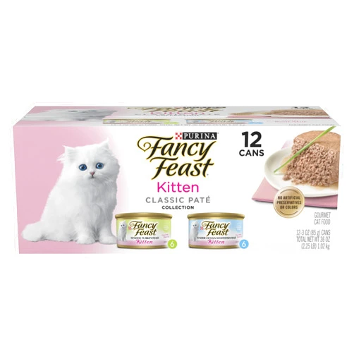 Fancy Feast Purina Fancy Feast Kitten Tender Ocean Whitefish Feast and Tender Turkey Feast Wet Kitten Food Variety Pack - (2 Packs of 12) 3 oz. Cans