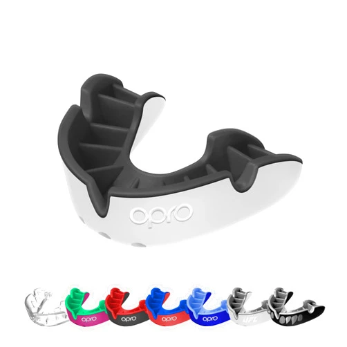 OPRO Silver Level Adult and Youth Sports Mouthguard with Case, Gum Shield Featuring Revolutionary Fitting Technology for Hockey, Lacrosse and Other Contact and Combat Sports (White, Adult)