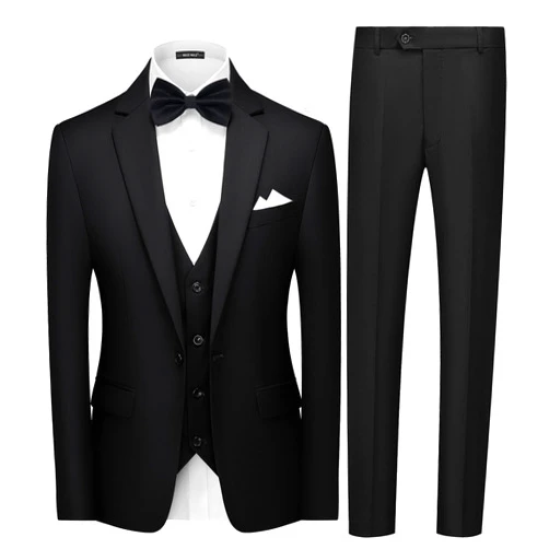MAGE MALE Mens 3 Piece Suits Slim Fit Tuxedo Suit Set Soild Prom Wedding Suits One Button Blazer Vest Pants Set with Bow Tie
