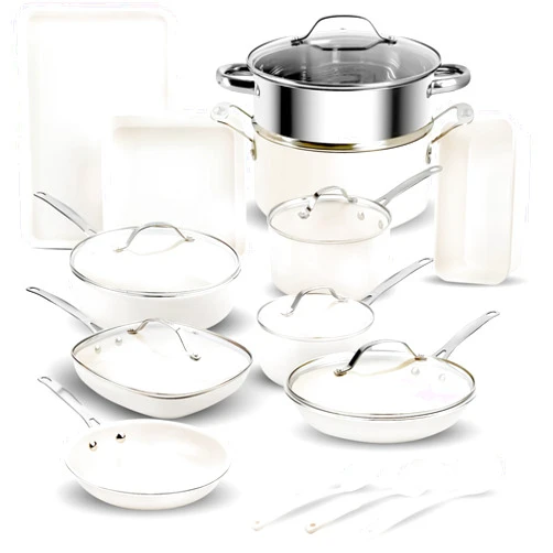 GOTHAM STEEL 20 Pc Ceramic Pots and Pans Set Non Stick, Kitchen Cookware Sets, Pot and Pan Set, Ceramic Cookware Set, Non Toxic Cookware Set, White Pots and Pan Set, Dishwasher Safe - Cream