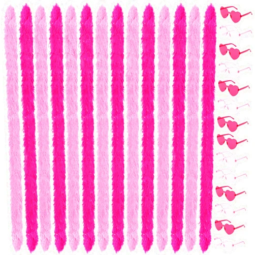 Sdfvsdg 5 Ft 14Pcs Feather Boas and 14Pcs Heart Sunglasses Set Artificial Fluffy Boas for Party Bulk Women Bachelorette Party