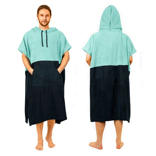 Zingtto Surf Poncho Changing Robe Extra Large Thick Towel Poncho for Men Women with Hood Pocket for Beach Swimming, 47‘’x37‘’, Black Teal
