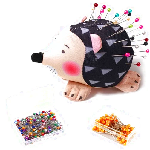 CICITOYWO Hedgehog Shape Pin Cushion, Cute Pincushions Sewing Kit Accessories Supplies Needle Cushions Holder with 200Pcs Colored Ball Heads Straight Fabric Pins for Jewelry Quilting DIY Crafts