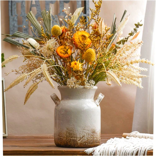Quoowiit Ceramic Rustic Farmhouse Vase, Distressed Decorative Flower Vase for Home Decor, Ideal Shelf Decor, White Boho Vase for Living Room Bedroom Kitchen Office Decor Centerpiece Table Decorations