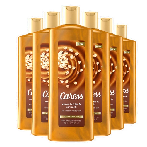 Caress Body Wash for Women, Cocoa Butter & Oat Milk, Shower Gel Moisturizing Body Wash Leaves Skin Feeling Instantly Moisturized, 18.6 oz, 6 Pack