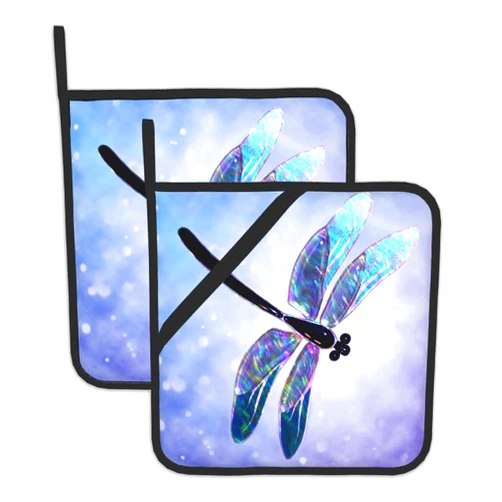 BAMOWEY 2PCS Dragonfly Pot Holder with Loop,Fantasy Dragonfly Heat Resistant Oven Pads, Hot Pat for Kitchen Cooking Baking Food