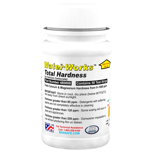 Industrial Test Systems WaterWorks 481108 Total Hardness Test Strip, 3 Second Test, 0-1000ppm Range, Our #1 Test Strip for Total Hardness, Bottle of 50 Tests, Tan