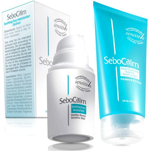 SeboCalm Redness Relief Face Moisturizer and Face Wash Kit - Vegan Hypoallergenic Soothing Rosacea or Acne Prone Cream with Facial Soap for Sensitive Oily and Combination Dry Skin