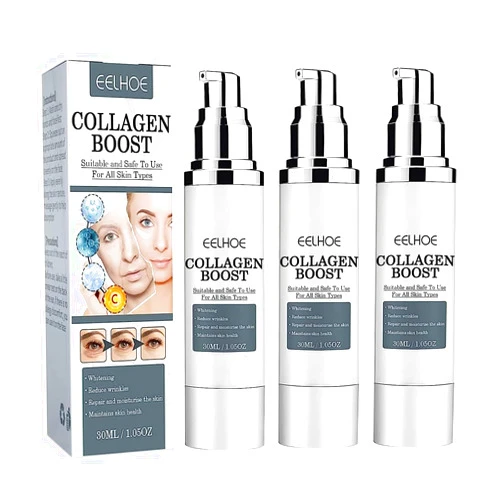 XIGUA EELHOE Collagen Boost Anti-Aging Serum, EELHOE Collagen Boost Cream, Collagen Booster for Face with Hyaluronic Acid(3PCS)
