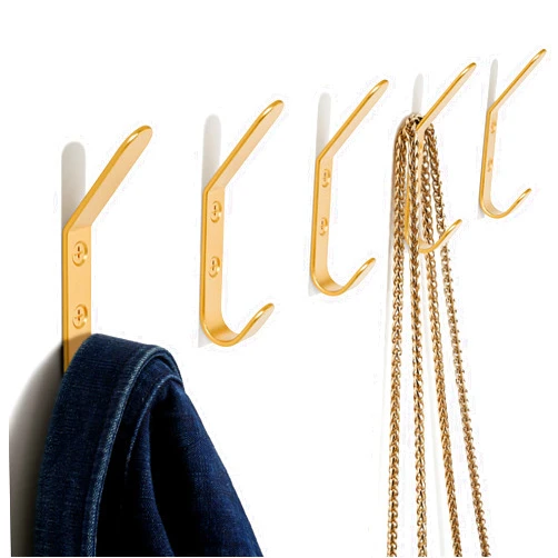 KIBAGA Decorative Coat Hooks For Wall Mount Set of 5 - Stylish and Sturdy Brass Metal Double Hooks Are Perfect To Hang Your Jackets, Towels Or Hats - A Modern Addition To Any Farmhouse or Minimal Home Decor