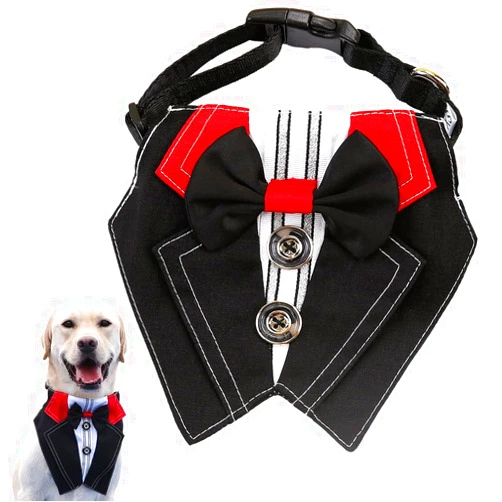 KOOGAL Dog Tuxedo Collar, Dog Bandana Nylon Collar, Buckle Dress Dog Clothes for Medium and Large Dogs, Pet Birthday Party Wedding Engagement and Christmas Costume Matching. (Button-Model, L)