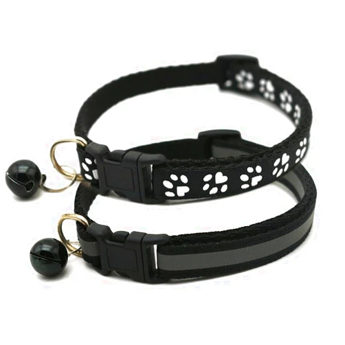 YOUALSO Black Cat Collar with Bell, 2-Pack Basic & Reflective Puppy Collar with Bells for XXS Xs Small Pet Dogs Boy Tiny Kitten Male Animal, Neck 7-12 inch