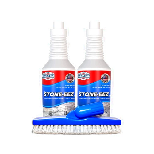 Clean-eez Cleaning Products STONE-EEZ 2 Bottles + Free Grout Brush | Heavy Duty Natural Stone Cleaner for Stains & Deep Cleaning | Safe for Travertine, Marble, Granite & Other Natrual Stone | Easily Removes Dirt, Grime, Grease.