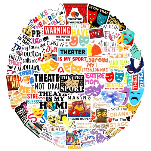 ZCXDF 50pcs Theater Musical Stickers Pack, Classic Musical Stickers, Aesthetic Vinyl Waterproof Arts Stickers for Laptop, Water Bottle, Bumper Car Planner Stickers for Adult Teens.