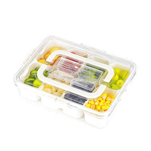 ZFUSRIR Divided Serving Tray with Lid and Handle - Snackle Box Charcuterie Container for Portable Snack Platters - Portable Storage Organizer Container for Party, Picnic Holidays and Travel