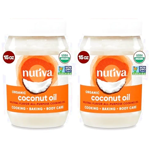 Nutiva Organic Steam-Refined Coconut Oil, 15 Fluid Ounce, USDA Organic, Non-GMO, Vegan, Keto, Paleo, Neutral Flavor and Aroma for Cooking & Natural Moisturizer for Skin and Hair (Pack of 2)