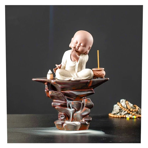 HDGTDR3SS1946SSSSTT Household Backflow Incense Burner Creative Ceramic Monk Decoration Incense Burner Zen Indoor Incense Stick Incense Holder Tea Ceremony Incense Decoration Incense Burne (L)