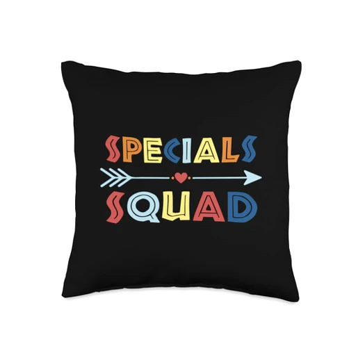 NikkiDawn's Teacher Apparel Specials Squad Art PE Music Tech Library Computer Classes Throw Pillow, 16x16, Multicolor