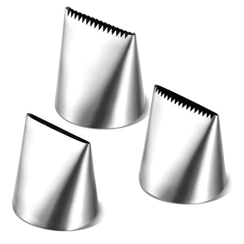Ptwola 3 PCS Piping Tips Set Large Frosting Piping Kit Stainless Steel Cake Icing Nozzles Tips Decorating Tools Silver Pastry Bags Tips Accessories for Cookie Cupcake Baking Buttercream Supplies