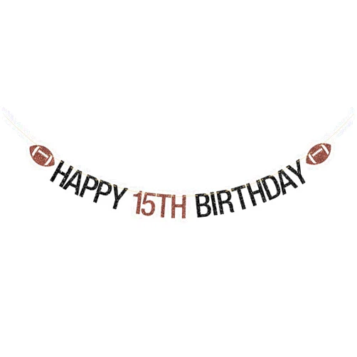 Deloklte Football Happy 15th Birthday Banner, Sports Theme 15th Birthday Party Decoration Photo Booth Props for Kids Boys, Football Sign Fifteen Years Birthday Party Bunting Banner