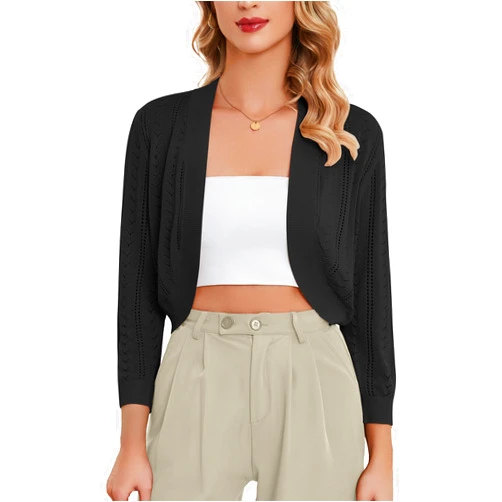 YADIFEN Women's 3/4 Sleeve Cropped Cardigan Open Front Lightweight Bolero Shrugs for Evening Dresses