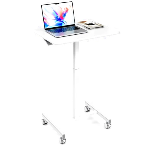 iPower Standing Desk Small Rolling Desk with Lockable Wheels, Mobile Stand Up Desk Adjustable Height 28-43 Inch, Portable Laptop Desk, Small Computer Standing Table Sit Stand White