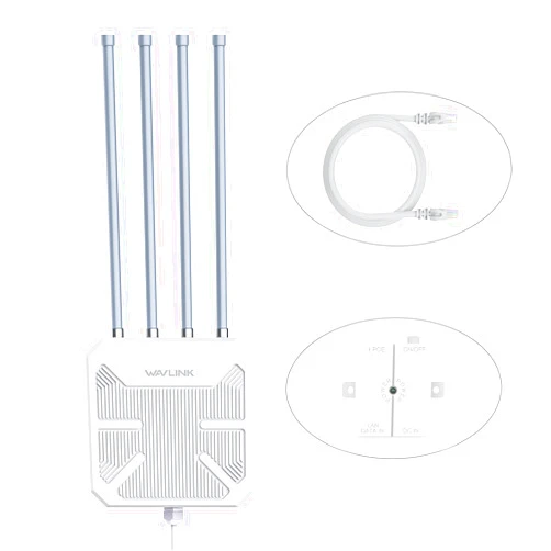 WAVLINK Outdoor WiFi Extender, WiFi6 Outdoor Wireless Access Point/WiFi Repeater/Router, Dual Band 2.4G+5G AX1800 Mesh Extender with PoE/4x8dBi Antennas/IP67 Weatherproof Housing