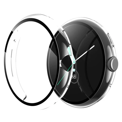 Langboom 2-Pack Hard Case Compatible with Google Pixel Watch 2 (2023) / Pixel Watch 41mm with Screen Protector, Anti-Drop Ultra-Thin Full Coverage Cover for Pixel Watch, Transparent