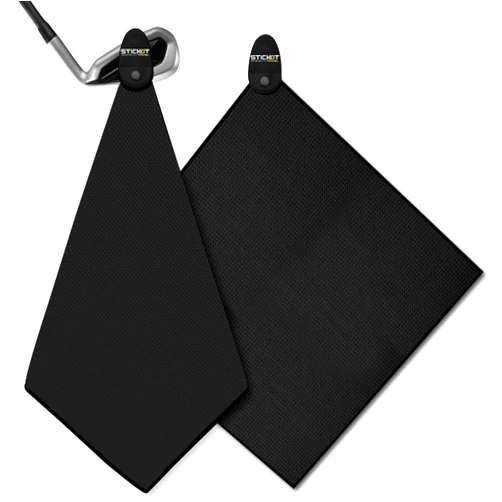 STICKIT Magnetic Golf Towel - Ultra-Absorbent with Waffle Weave Microfiber - Golf Towel with Magnet for Bags, Clubs & Carts - Removes Dirt, Grass, & Debris from Club Face - 29” x 29” (Black)