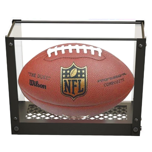 J JACKCUBE DESIGN Acrylic Football Display Case, Clear Storage Case Box with Metal Mesh Base for Football Sport Memorabilia Ball Holder Stand -MK810A