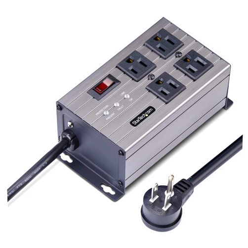 StarTech.com 4-Outlet Industrial Power Strip 125V/15A, EMI/RFI Isolation, Mountable PDU, 8ft/2.4m Power Cord, NEMA 5-15P/R, TAA
