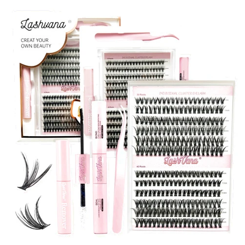 Generic Lash Extension Kit DIY 240pcs Lash Clusters Eyelash Extension Kit, 9-14mm Mix 30D and 40D Curl Individual Lashes Kit with Lash Bond and Seal Lash Tweezers for Self Use(30D&40D). Natural look.